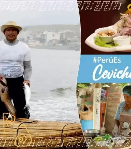 Cebiche peruano servido en plato tradicional con camote y ma�z