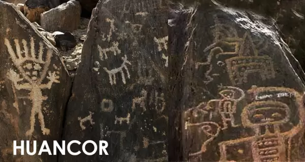 Petroglifo antropomorfo tallado sobre roca en Huancor, Chincha Alta, perteneciente a la antigua cultura Chincha.